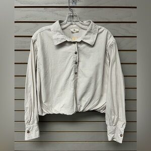 Elegant Cream Button-Down Crop Shirt for Women